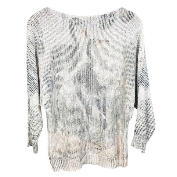 Sioni Silky Knit Sweater Cranes White Multi Size M Beachy Boho Coastal Relaxed - Picture 2 of 7